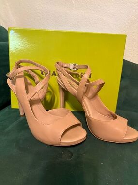 Nude Strappy High Heel Sandals - Women's Nude Peep Toe Heels